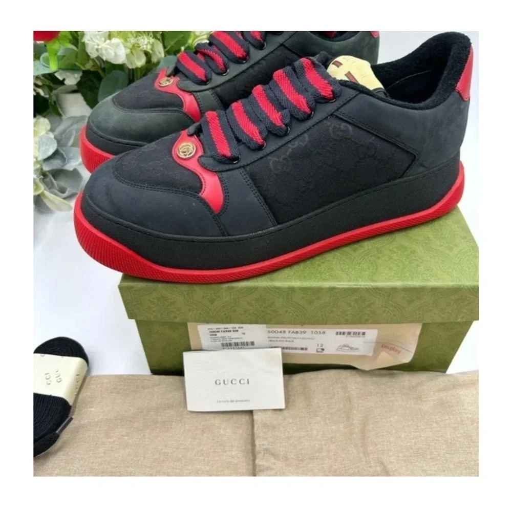 Gucci SCREENER sneakers in black GG canvas, and Leather size 12